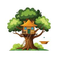 Charming Treehouse with Rope Bridge vector