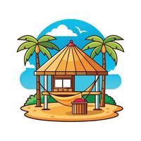 Charming Beach Bamboo Hut vector