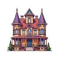 Charming Victorian Mansion with Railings vector