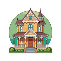 Stylish Victorian Mansion with Porch vector