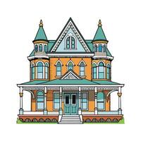 Unique Victorian Mansion with Porch Design. vector