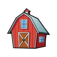 Charming Red Barn House with Front Door. vector