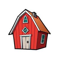 Unique Red Barn House with Front Door Design. vector