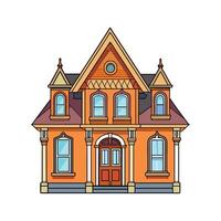 Unique Victorian Row House with Facade. vector