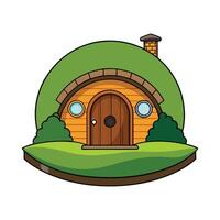Circular Hobbit House Built into a Small Hill. vector
