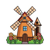 Illustration of Windmill House with Garden. vector
