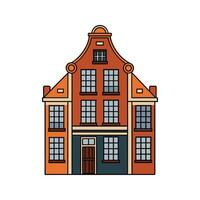Unique Dutch Canal House with Windows. vector