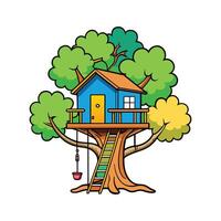 Colorful Treehouse with Rope Ladder. vector