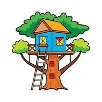 Illustration of Colorful Treehouse with Ladder. vector