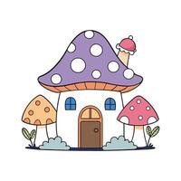 Fairy Tale Cottage with Mushroom Roof. vector