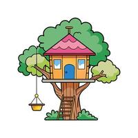 Treehouse Design with Swinging Rope. vector