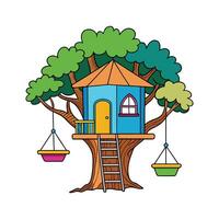 Illustration of Funky Treehouse with Rope. vector