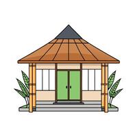 Charming Japanese Zen House with Bamboo Design. vector
