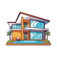 Elegant Luxury Villa with Scenic Poolside. vector