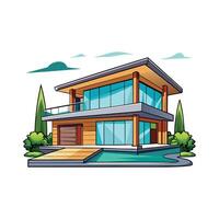 Charming Luxury Villa with Poolside View. vector