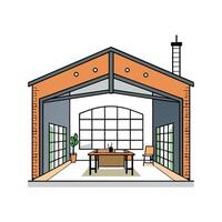 Modern Urban Loft with Large Windows Design. vector