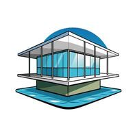Stylish Floating Platform Modern Glass House. vector
