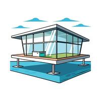 Unique Floating Platform Glass House Design. vector