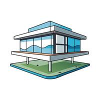Floating Platform Modern Glass House. vector