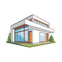 Spacious Minimalist House with Large Windows. vector