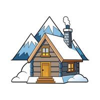 Charming Mountain Cabin with Snowy Roof. vector