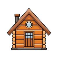 Charming Nordic Log House with Grass Roof. vector