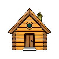 Unique Nordic Log House with Grass Roof. vector