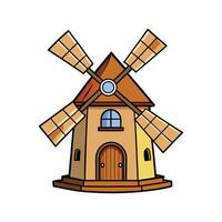 Charming Old Windmill House With Blades. vector