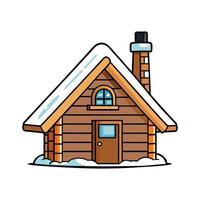 Wooden Cabin with Snow on Roof. vector