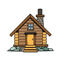 Charming Log Cabin with Stone Pathway. vector