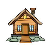 Beautiful Log Cabin with Stone Pathway. vector