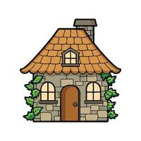 Unique Rustic Stone House with Ivy. vector