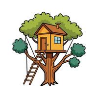 Charming Treehouse with Rope Bridge. vector