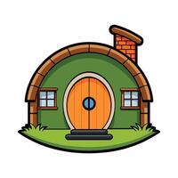 Unique HobbitStyle House with Round Door. vector