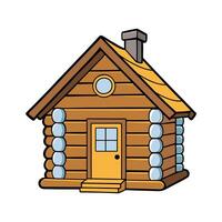 Elegant Tiny Log Cabin with Stone Chimney. vector