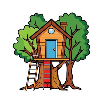 Treehouse Nestled in Tall Branches Design vector