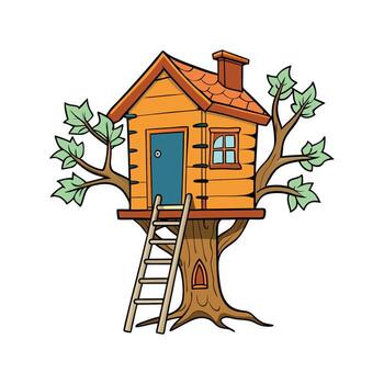 Treehouse Nestled in Tall Branches Illustration vector