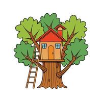 Charming Treehouse Nestled Among Branches. vector