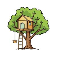 Elegant Treehouse with Rope Ladder. vector