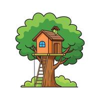 Unique Treehouse with Rope Ladder. vector