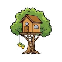 Charming Treehouse with Rope Ladder. vector