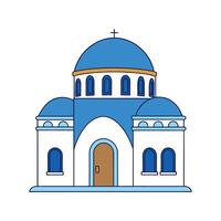 Greek Villa with Blue Roof and White Walls. vector