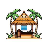 Tropical Bamboo Hut on the Beach. vector