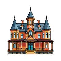 Charming Victorian Mansion with Railings. vector