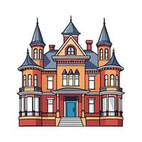 Unique Victorian Mansion with Railings. vector