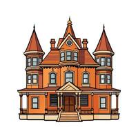 Unique Victorian Mansion with Ornate Windows. vector
