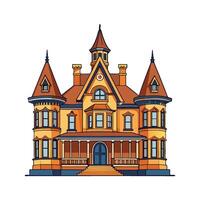 Charming Victorian Mansion with Ornate Windows. vector