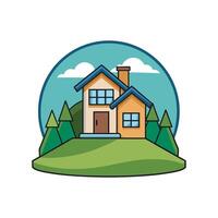 Stylish hillside house with bold outline design vector