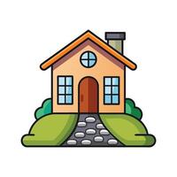 Charming House Showcasing Scenic Pebbled Path vector