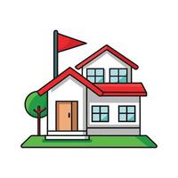 Charming House with Red Flag in Yard vector